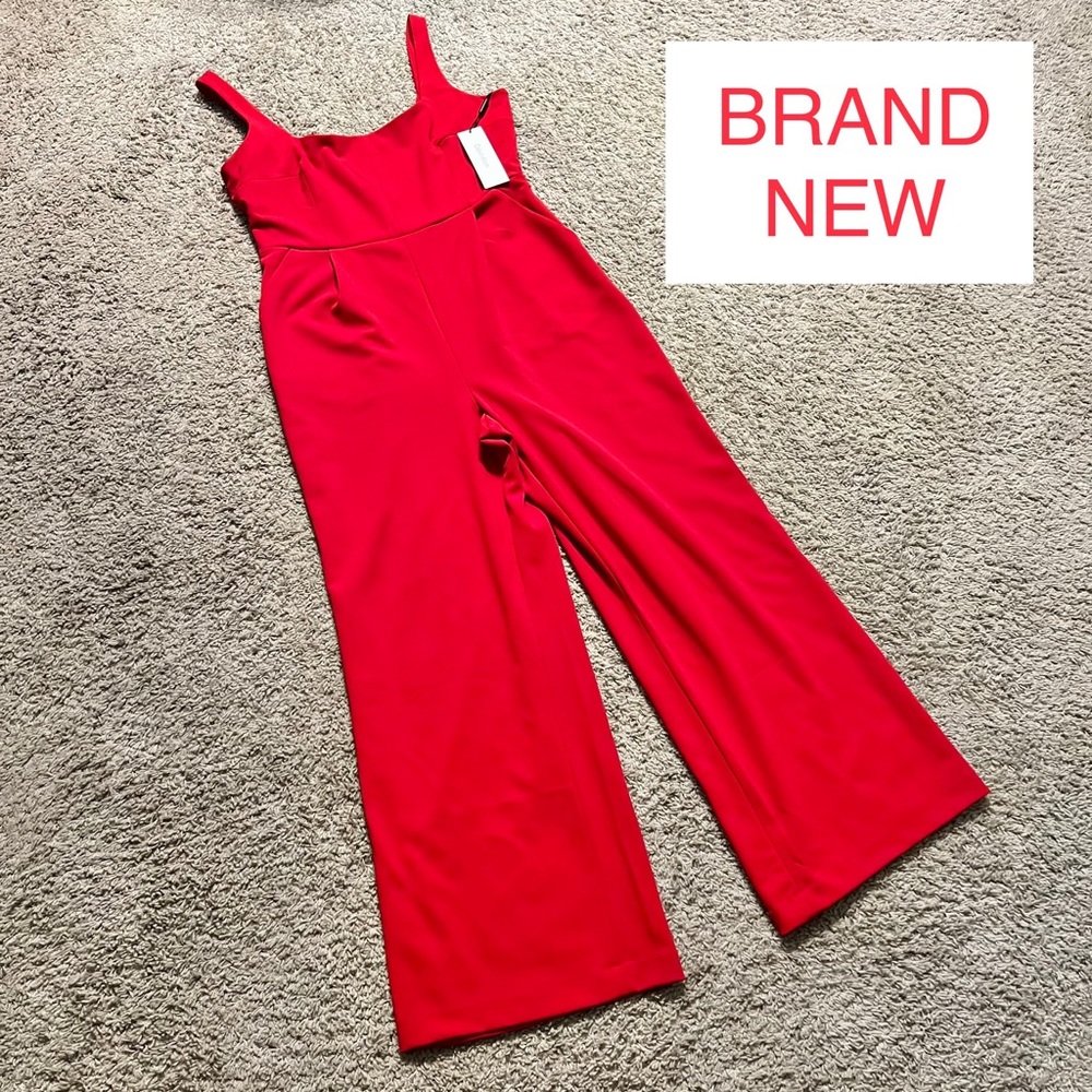 Calvin Klein Women's Sleeveless Square Neck Wide Leg Jumpsuit Red Size 12
